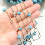 Load image into Gallery viewer, Turquoise & White Topaz Oxidized Connected Wire Chain. TRQ11