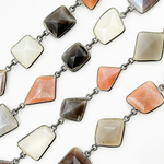 Load image into Gallery viewer, Multi Moonstone Organic Shape Bezel Oxidized Silver Wire Chain.