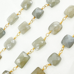 Load image into Gallery viewer, Grey Moonstone Rectangular Shape Gold Plated Wire Chain. MS41