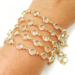 Load image into Gallery viewer, Crystal Round Shape Bezel Gold Plated Wire Chain. CR14