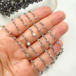 Load image into Gallery viewer, Coated Blue Quartz & Round CZ Wire Wrap Chain. CQU28