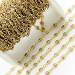 Load image into Gallery viewer, Coated Chocolate Moonstone Round Shape Bezel Gold Plated Wire Chain. CMS109