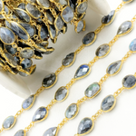 Load image into Gallery viewer, Coated Labradorite Mix Shape Bezel Gold Plated Wire Chain. CLB66
