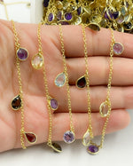 Load image into Gallery viewer, Multi Gemstone Mix Shape Dangle Wire Chain. MGS10
