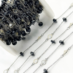 Load image into Gallery viewer, Black Spinel Rondel Shape & White Topaz Oxidized Connected Wire Chain. BSP26
