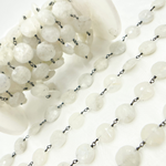 Load image into Gallery viewer, White Moonstone Coin Shape Oxidized Wire Chain. WMS32