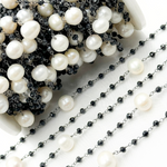 Load image into Gallery viewer, Black Spinel & Pearl Oxidized 925 Sterling Silver Wire Chain. BSP58