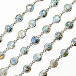 Load image into Gallery viewer, Coated Labradorite Round Shape Bezel Oxidized Wire Chain. CLB10