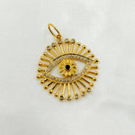 Load image into Gallery viewer, 14K Solid Gold Circle Evil Eye Pendant with Diamonds, Ruby and Blue Sapphire. GDP326