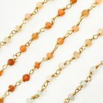 Load image into Gallery viewer, Multi Moonstone Shaded Peach Organic Shape Wire Wrap Chain. SPE1

