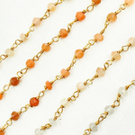 Load image into Gallery viewer, Multi Moonstone Shaded Peach Organic Shape Wire Wrap Chain. SPE1