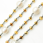 Load image into Gallery viewer, Golden Pyrite &amp; Pearl Oxidized 925 Sterling Silver Wire Chain. PYR63
