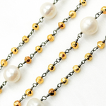 Load image into Gallery viewer, Golden Pyrite & Pearl Oxidized 925 Sterling Silver Wire Chain. PYR63