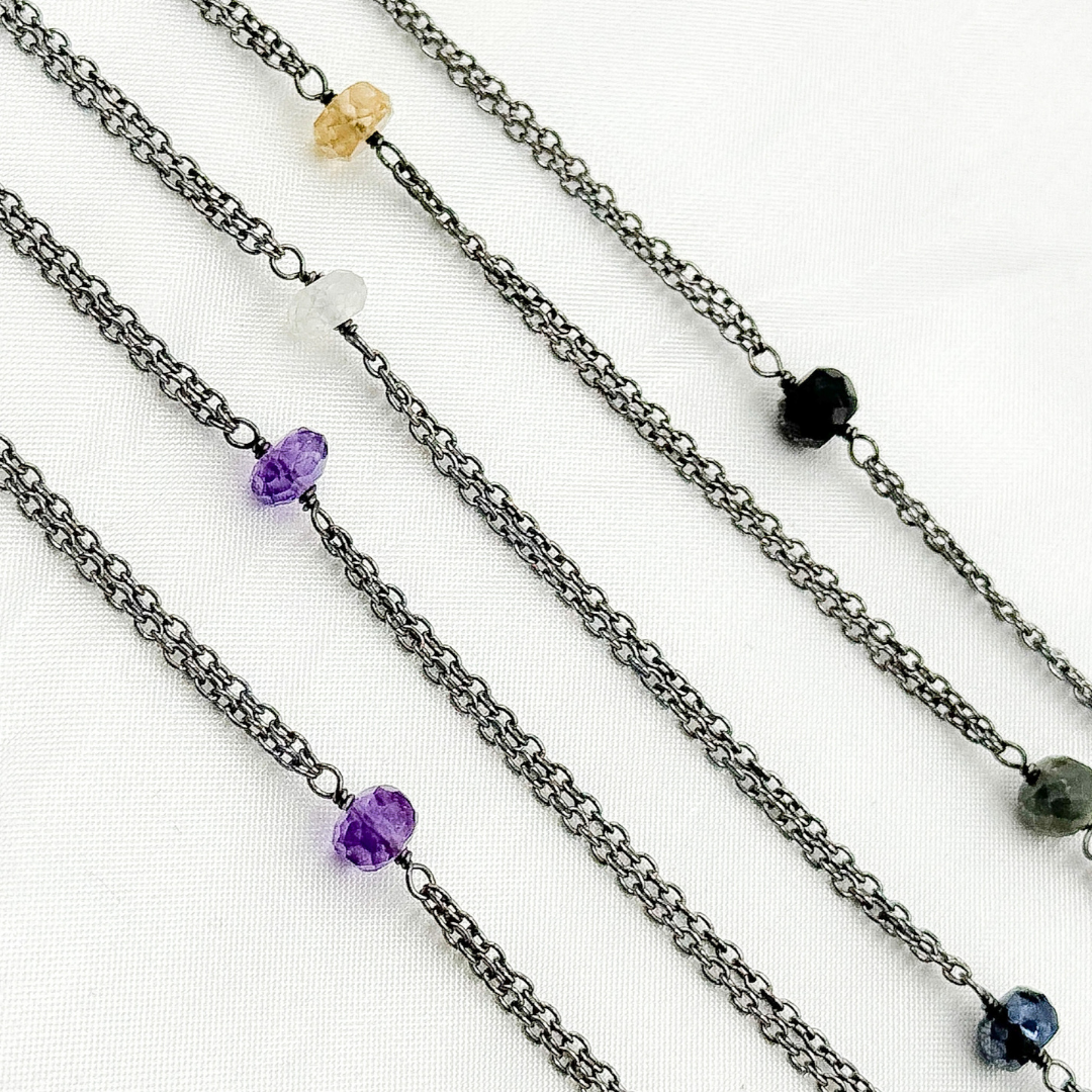 Multi Gemstone Double Oxidized Connected Wire Chain. MGS6
