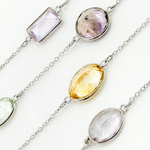 Load image into Gallery viewer, Multi Gemstone Oval Shape Bezel 925 Sterling Silver Wire Chain. MGS12