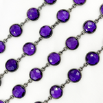 Load image into Gallery viewer, Amethyst Round Shape Bezel Oxidized Wire Chain