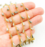 Load image into Gallery viewer, Steel Pyrite Drop Dangle Gold Plated Wire Chain. PYR23