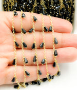 Load image into Gallery viewer, Black Spinel Drop Dangle Gold Plated Wire Chain.