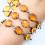 Load image into Gallery viewer, Hydro Quartz Citrine Color Pear Shape Bezel Oxidized Wire Chain. HQ1