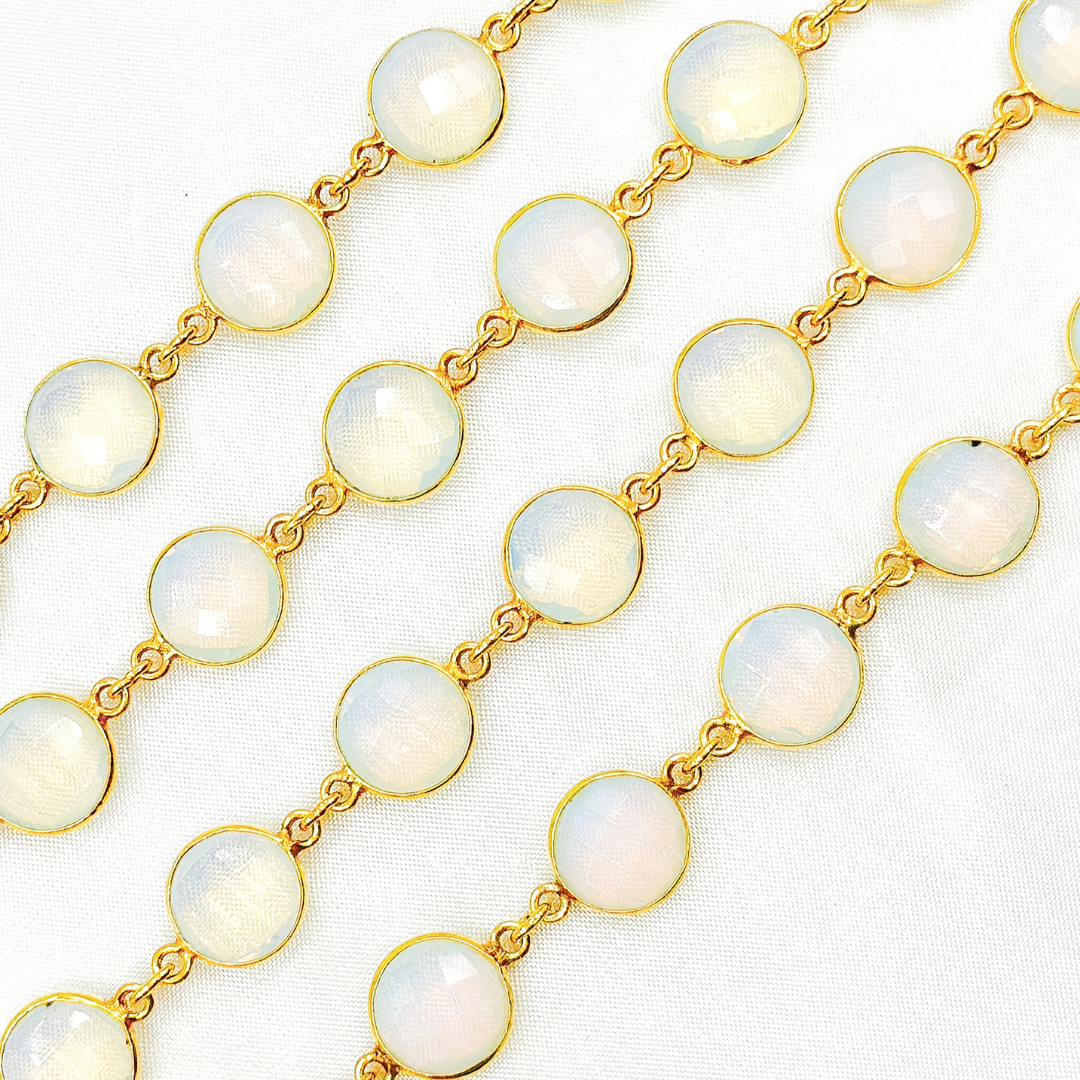 Opalite Round Shape Bezel Gold Plated Wire Chain. OPA4
