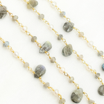 Load image into Gallery viewer, Labradorite & Pearl Gold Plated Wire Chain. LAB4