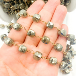 Load image into Gallery viewer, Pyrite Cube Shape Gold Plated Wire Chain. PYR55