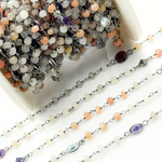 Load image into Gallery viewer, Multi Moonstone & Multi Stone Oxidized Wire Chain. MMS27