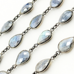 Load image into Gallery viewer, Coated Labradorite Pear Shape Bezel Oxidized Wire Chain. CLB11