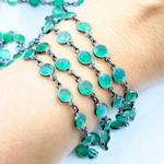 Load image into Gallery viewer, Green Onyx Round Shape Bezel Oxidized 925 Sterling Silver Wire Chain. ON7