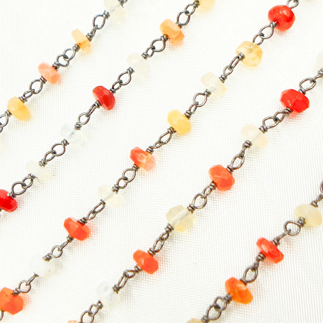 Fire Opal Oxidized Gold Plated Wire Chain. FOP2