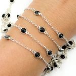 Load image into Gallery viewer, Black Spinel Round Shape Bezel 925 Sterling Silver Connected Wire Chain. BSP13