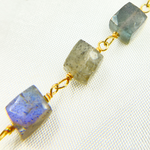 Load image into Gallery viewer, Labradorite Cube Shape Gold Plated Wire Chain. LAB76