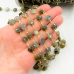 Load image into Gallery viewer, Labradorite Coin Shape Gold Plated 925 Sterling Silver Wire Chain. LAB123