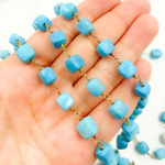 Load image into Gallery viewer, Turquoise Cube Shape Gold Plated Wire Chain. TRQ26