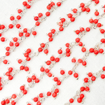 Load image into Gallery viewer, Red Coral Cluster Dangle 925 Sterling Silver Wire Chain. COR18