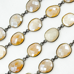 Load image into Gallery viewer, Coated White Moonstone Shape Bezel Oxidized Wire Chain. CMS97