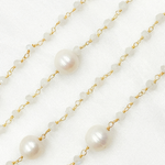 Load image into Gallery viewer, White Moonstone & Pearl Gold Plated 925 Sterling Silver Wire Chain. WMS42
