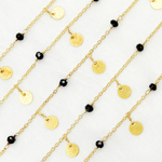 Load image into Gallery viewer, Black Spinel and Dangle Disc Gold Plated Wire Chain. BSP34