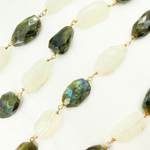 Load image into Gallery viewer, Labradorite & White Rainbow Organic Moonstone Gold Plated Wire Chain. LMS3