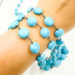 Load image into Gallery viewer, Turquoise Coin Shape Gold Plated Wire Chain. TRQ29