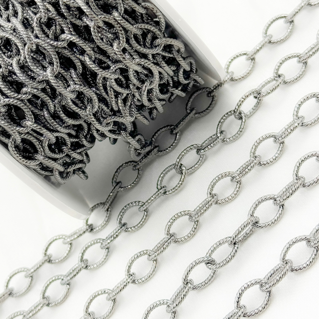 Black Rhodium 925 Sterling Silver Textured Cable Chain. V229BR