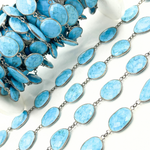 Load image into Gallery viewer, Turquoise Oval Shape Bezel Oxidized Wire Chain. TRQ42

