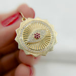 Load image into Gallery viewer, 14K Solid Gold Diamond & Ruby Evil Eye Charm. GDP330