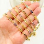 Load image into Gallery viewer, CZ45. Multi Color Cubic Zirconia Rectangular Shape Connected Chain