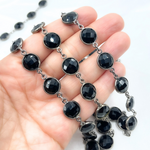 Load image into Gallery viewer, Black Spinel Round Shape Bezel Oxidized Wire Chain. BSP12