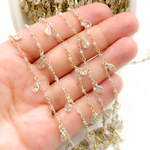 Load image into Gallery viewer, Coated Blue Quartz & CZ Dangle Gold Plated Wire Chain. CQU46