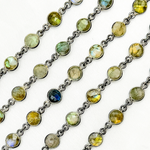 Load image into Gallery viewer, Labradorite Round Shape Bezel Oxidized 925 Sterling Silver Wire Chain. LAB24
