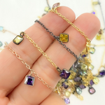 Load image into Gallery viewer, Multi Color Cubic Zirconia Square Shape Dangle Chain. CZ39