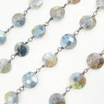 Load image into Gallery viewer, Coated Labradorite Coin Shape Oxidized Wire Chain. CLB56