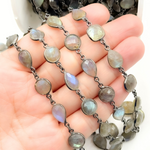 Load image into Gallery viewer, Labradorite Pear & Round Shape Bezel Oxidized Wire Chain. LAB25